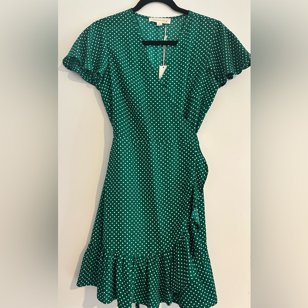 lovestitch Green Polka Dot Wrap Dress